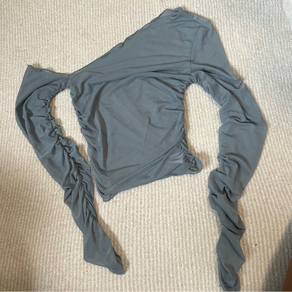 Grey Sheer Long Sleeve One Shoulder Top